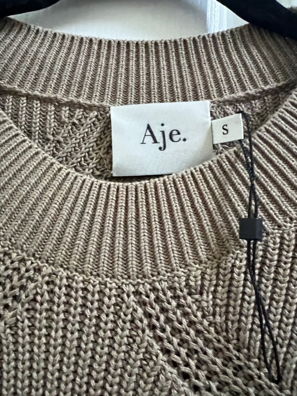 NWT Aje Women's Brown Crew Neck Sweater cotton blend small cropped - Picture 2 of 6